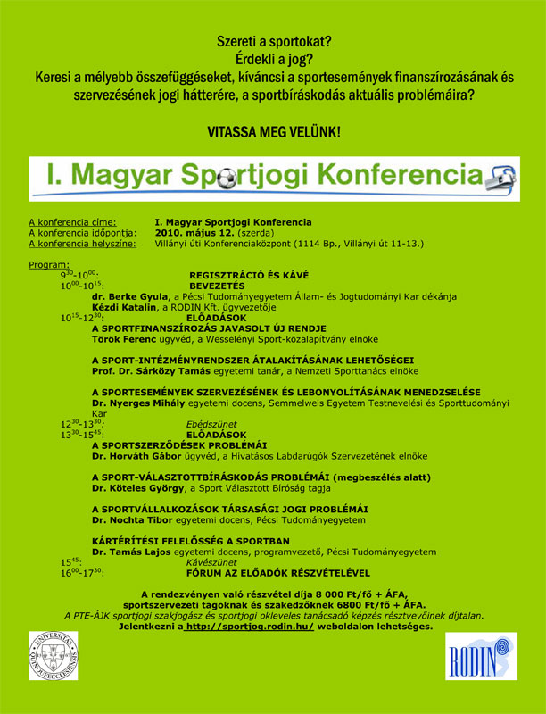 I. Magyar Sportjogi Konferencia (szórólap)