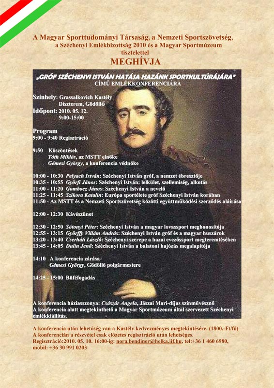 Gróf Széchenyi István hatása hazánk sportkultúrájára (emlékkonferencia, plakát)